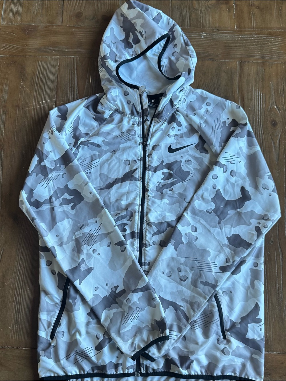 Nike Dri-FIT White and Gray Camouflage Full-Zip Hooded Jacket
